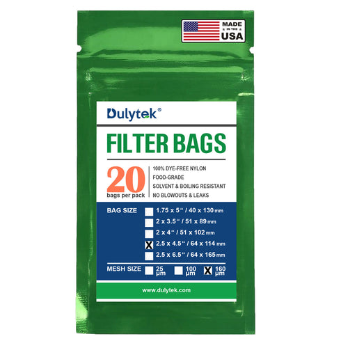 Dulytek® Premium Nylon Press Filter Bags, 2.5" x 4.5", Various Micron Mesh Sizes, Free Packing Card, Zero Blowouts